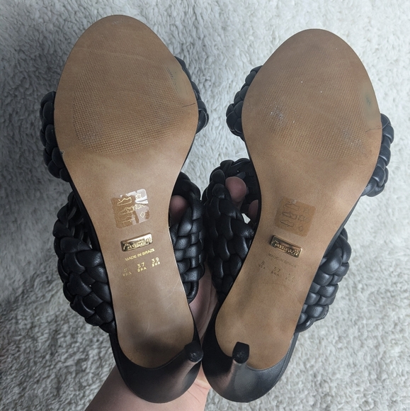 L'INTERVALLE Heel Black Leather Sandals Size  8 Made In Brazil - Picture 7 of 8